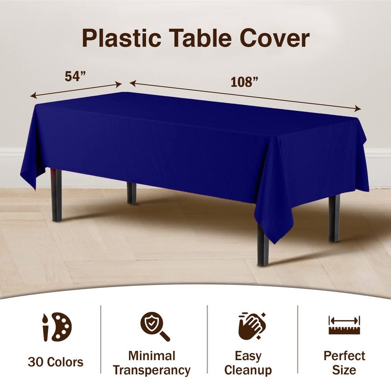 Party Solids Exquisite Party Solids 12-Pack Premium Plastic 54in. x 108in. Rectangle Table Cover - Navy Blue - Image 3